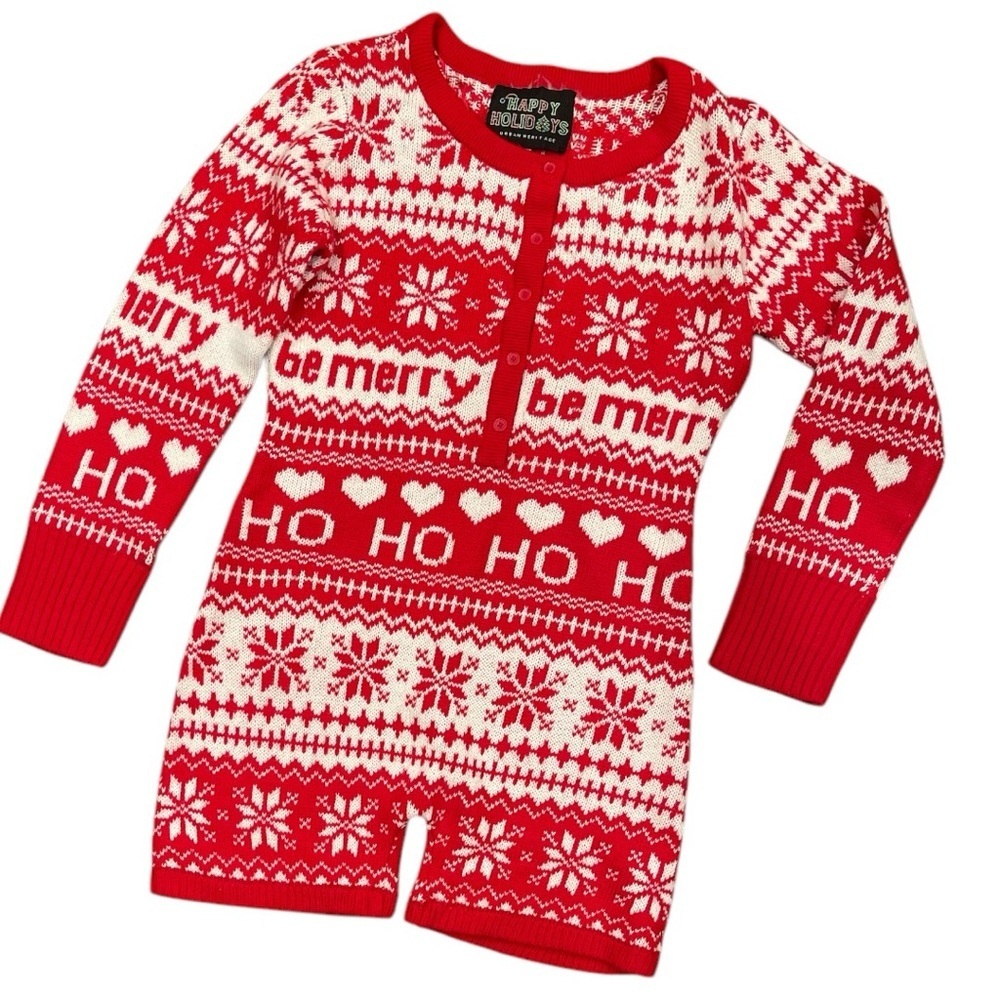 URBAN HERITAGE S red/white long sleeve acrylic knit button up Christmas romper